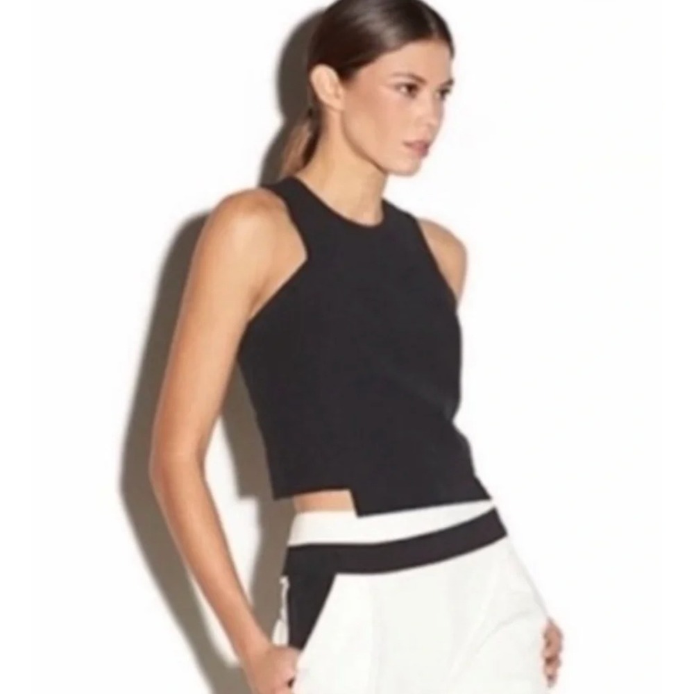 Milly Cady Sleeveless Structured Crop Top Black Round Neck Womens Size 2